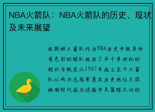 NBA火箭队：NBA火箭队的历史、现状及未来展望