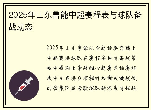 2025年山东鲁能中超赛程表与球队备战动态